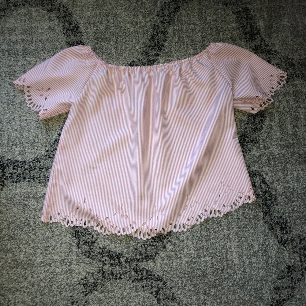 Pink striped off the shoulder shirt
